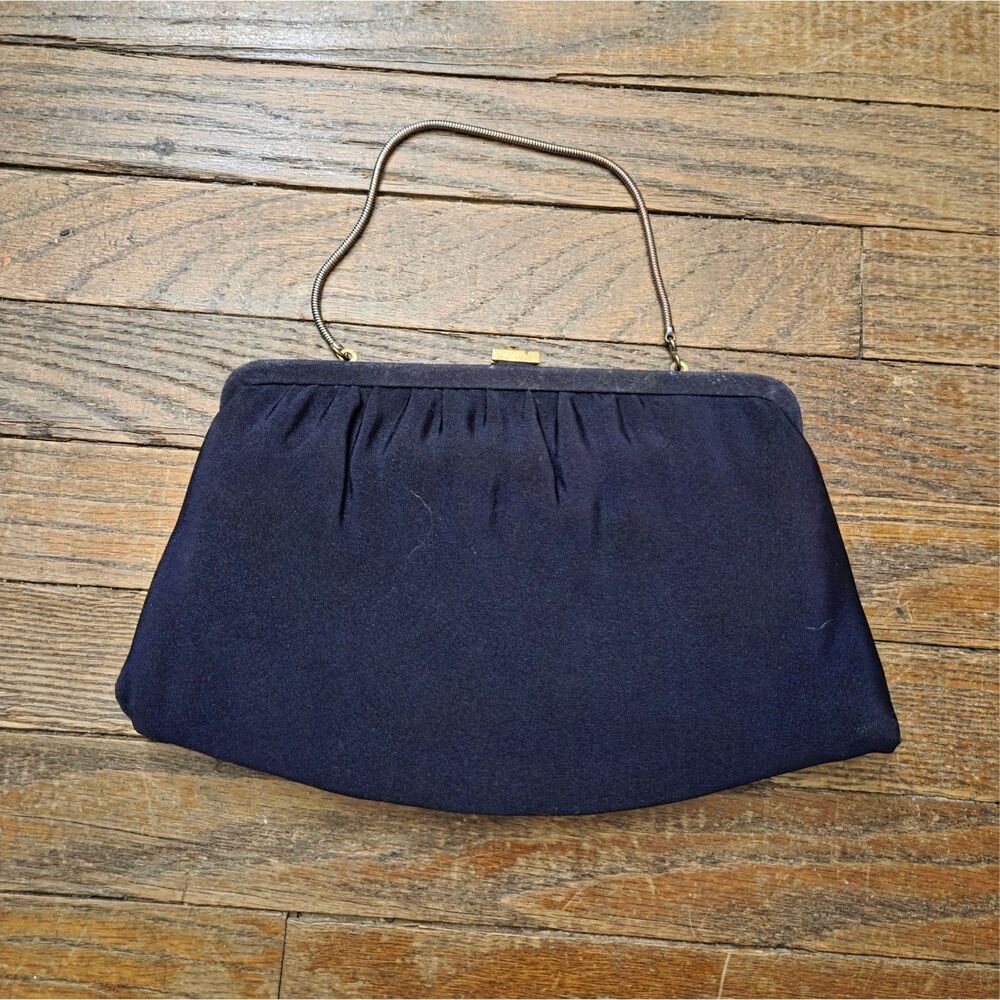 Vintage‎ Millay Structured Fabric Clutch — 9” x 6” — Coiled Metal Handle